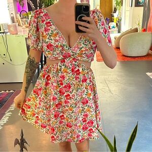 Spring mini dress with cutouts